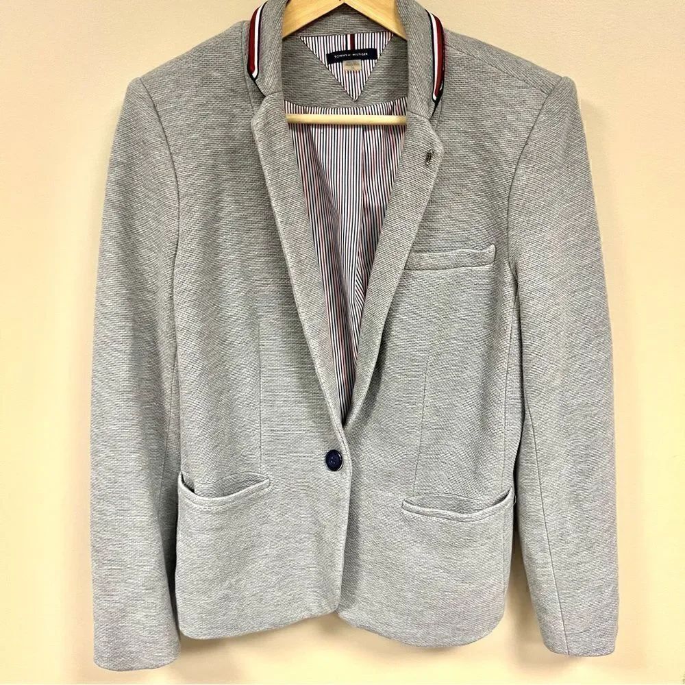 - Tommy Hilfiger grey textured blazer with trim Sz 14